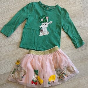 Mini Boden Green Bunny Top with Pink Tulle Skirt